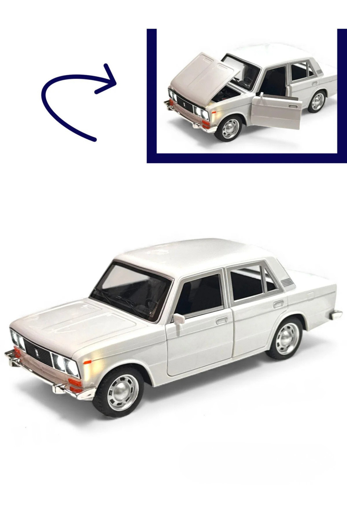 craftivio Lada Vaz 2107 Model Araba 1:24 Ölçek (18cm) Sesli Işıklı Çek Bırak Beyaz fotoğrafı 4 (önizleme)