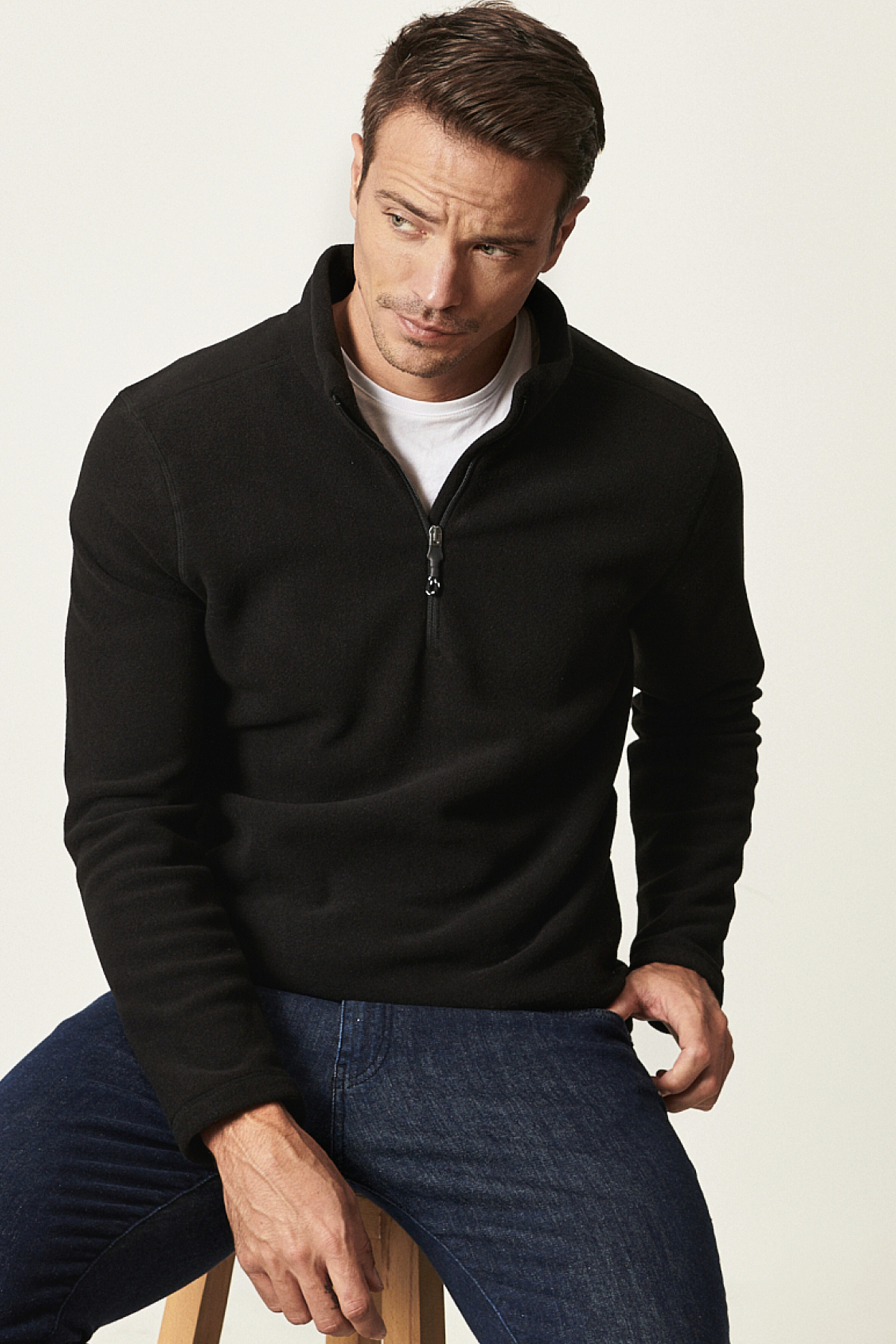 AC&Co / Altınyıldız Classics Erkek Siyah Anti-Pilling Tüylenme Yapmayan Standart Fit Dik Yaka Polar Sweatshirt görsel 8
