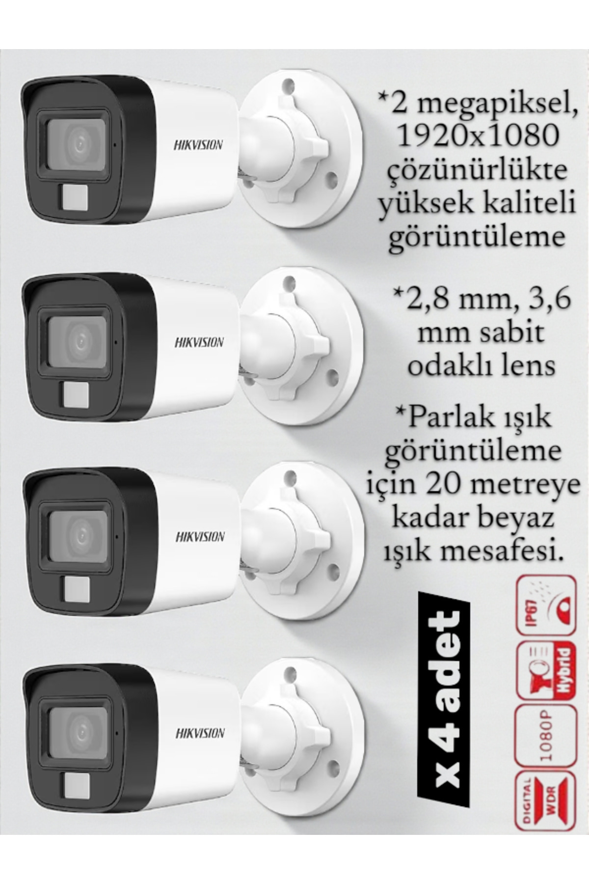 4'Lü SESLİ KAMERA Hikvision DS-2CE76G0T-LPFS 2Mp 1080P 2.8mm Sabit Lens Ir Sesli Dome Kamera