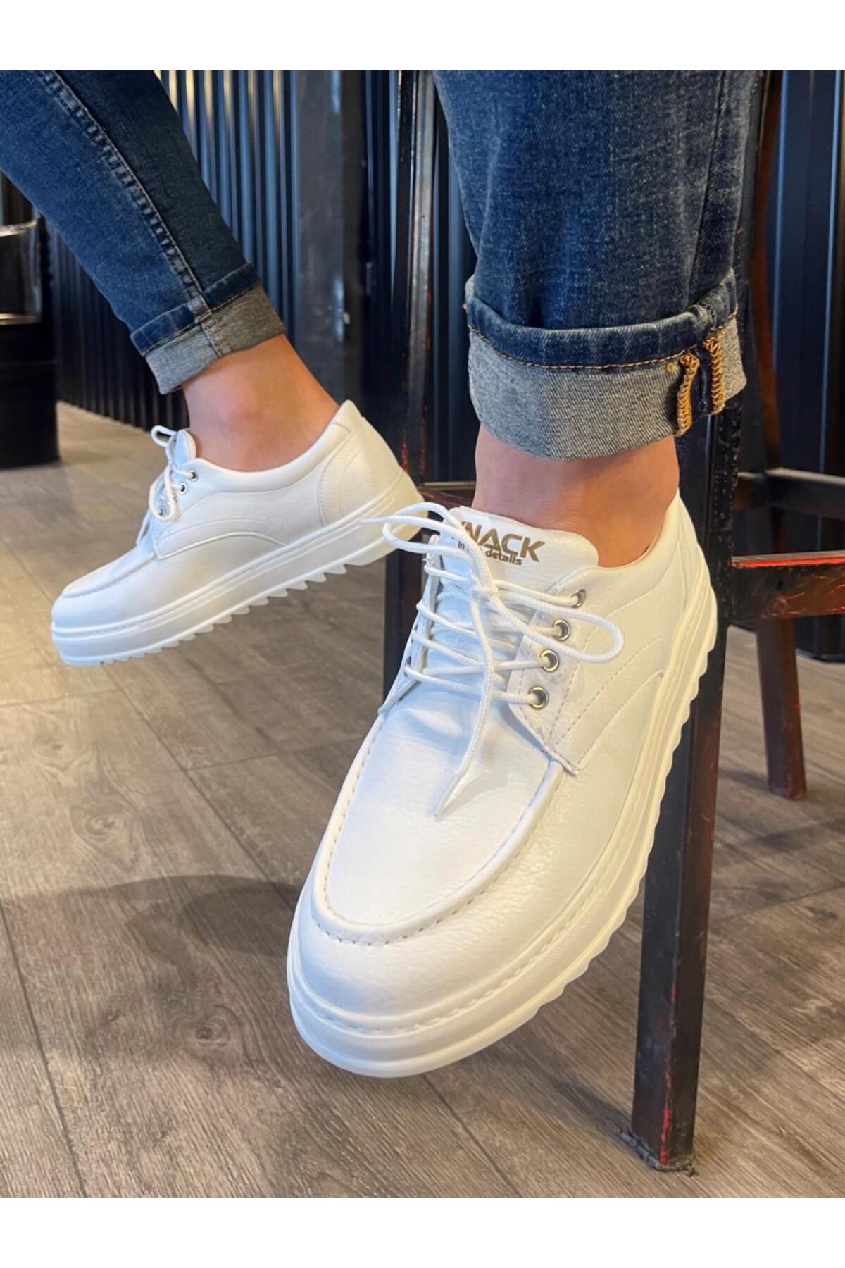 Mhoda Shoes  MHD-098 Erkek Günlük Bağcıklı Cilt Klasik Ayakkabı CBT - Beyaz - Görsel 4