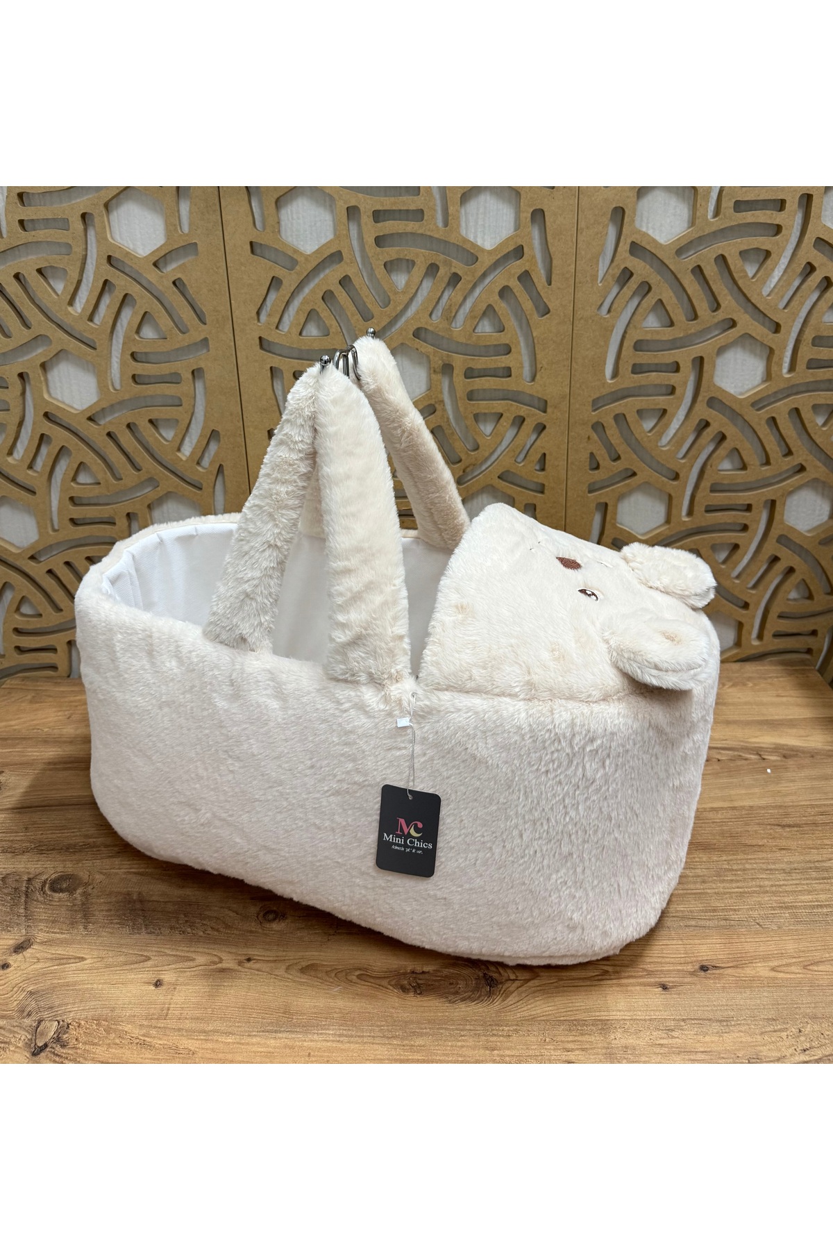 Mini Chics Lüks Peluş Kumaş Ayıcık Nakışlı Bebek Taşıma & Çantası Anne Çantası fotoğrafı 3 (önizleme)
