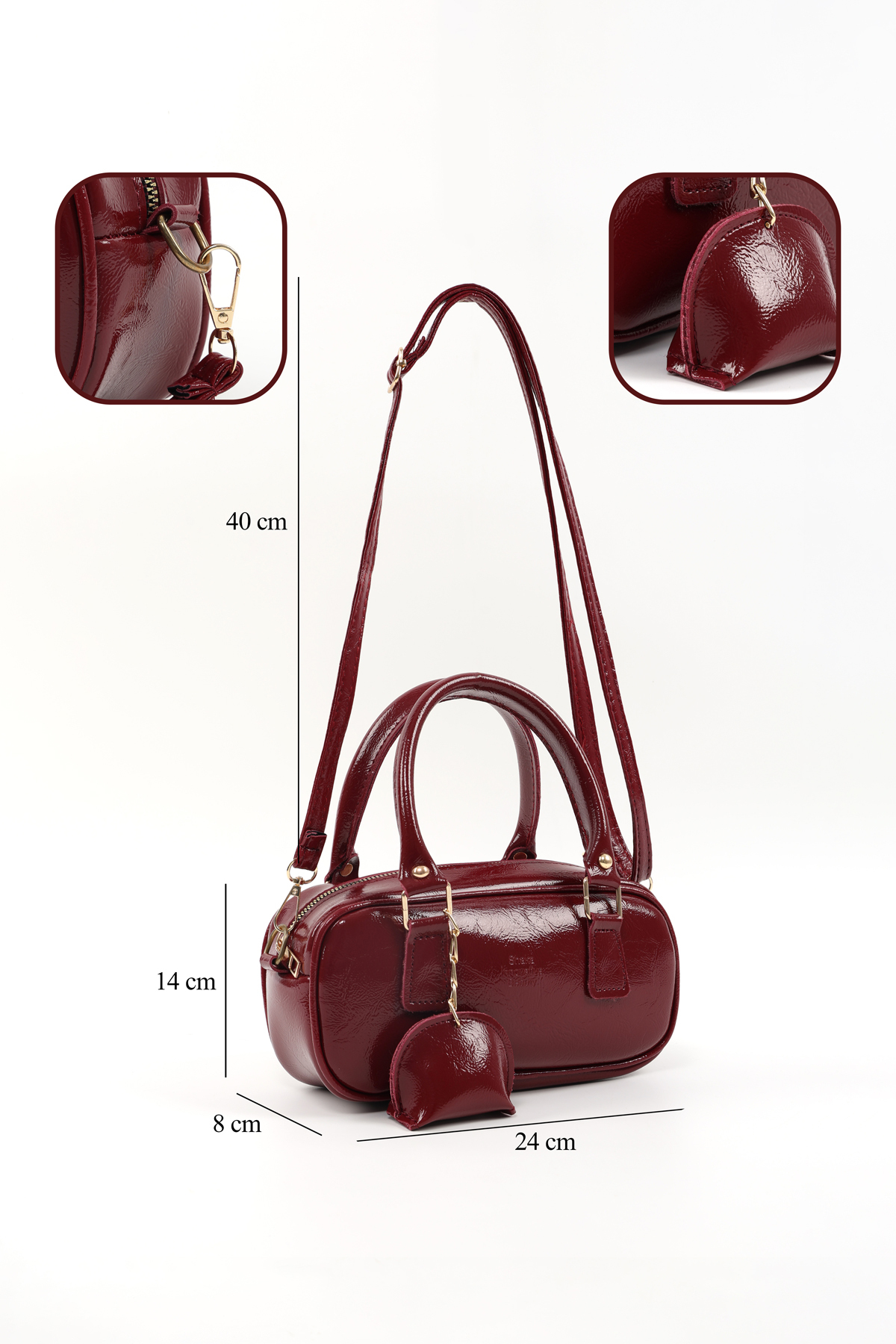 Shaka  Kırışık Dokulu Siyah/Kırışık Dokulu Bordo SHK295 Suni Deri ,2'li El, Kol Ve Omuz Çanta Seti (SHK207) - Görsel 7