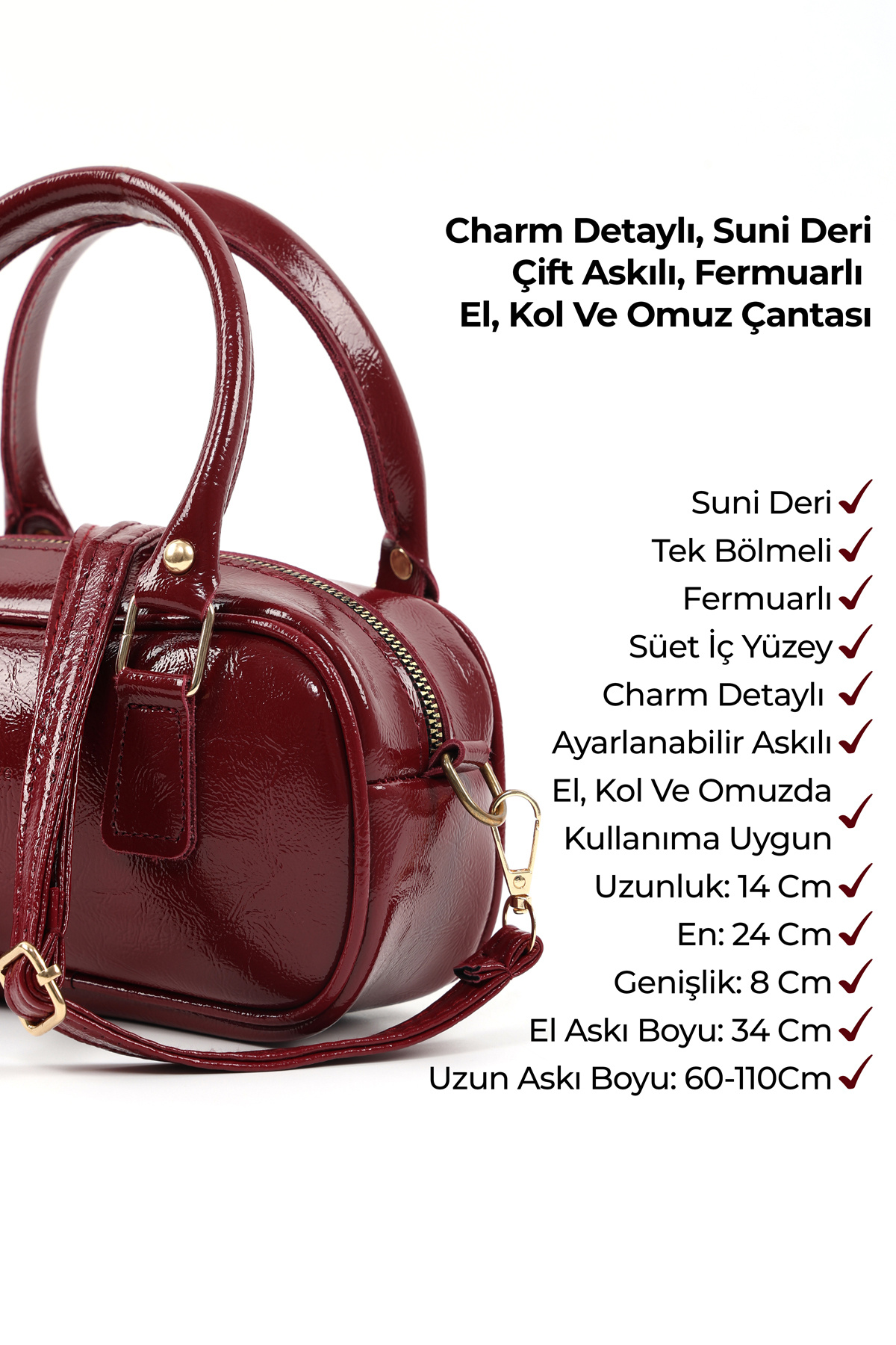 Shaka  Kırışık Dokulu Siyah/Kırışık Dokulu Bordo SHK295 Suni Deri ,2'li El, Kol Ve Omuz Çanta Seti (SHK207) - Görsel 8