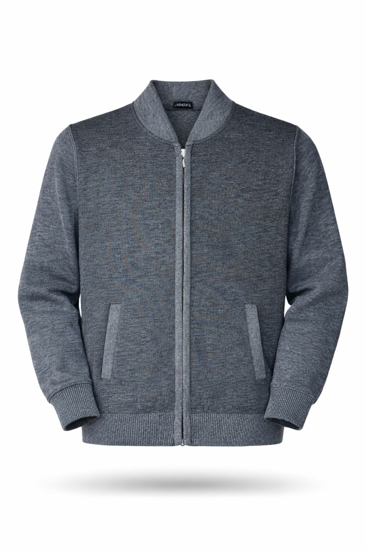 HEDEFNUR TEKSTİL  Gri Erkek Triko Akrilik Kalın Dokulu Klasik Fit Fermuarlı Cepli Kışlık Baba Hırka