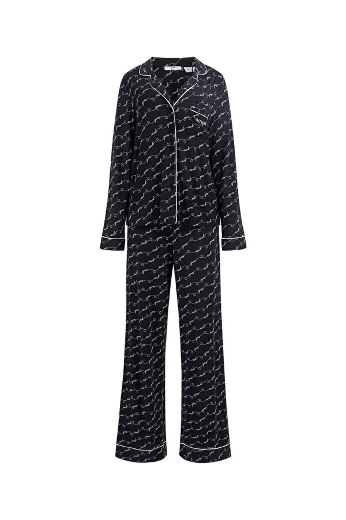 Sasha Patterned Regular Fit High Waist Wide Leg Modal Pajamas Set O5RX08KCIN2 PAJAMAS WEAR