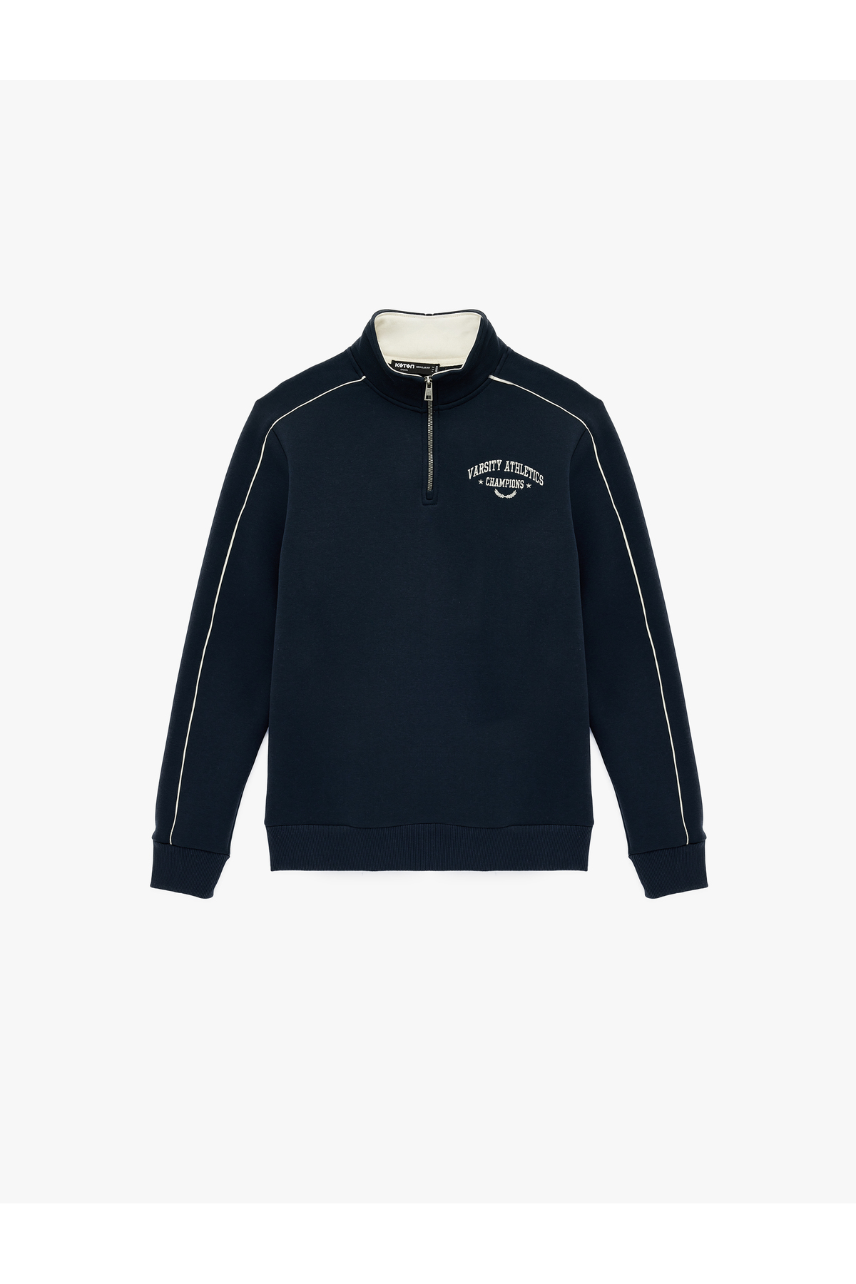 Regular Fit Uzun Kollu Nakışlı Şardonlu Yarım Fermuarlı Sweatshirt — سرمه‌ای 6WAM70273MK — تصویر 3 از 5