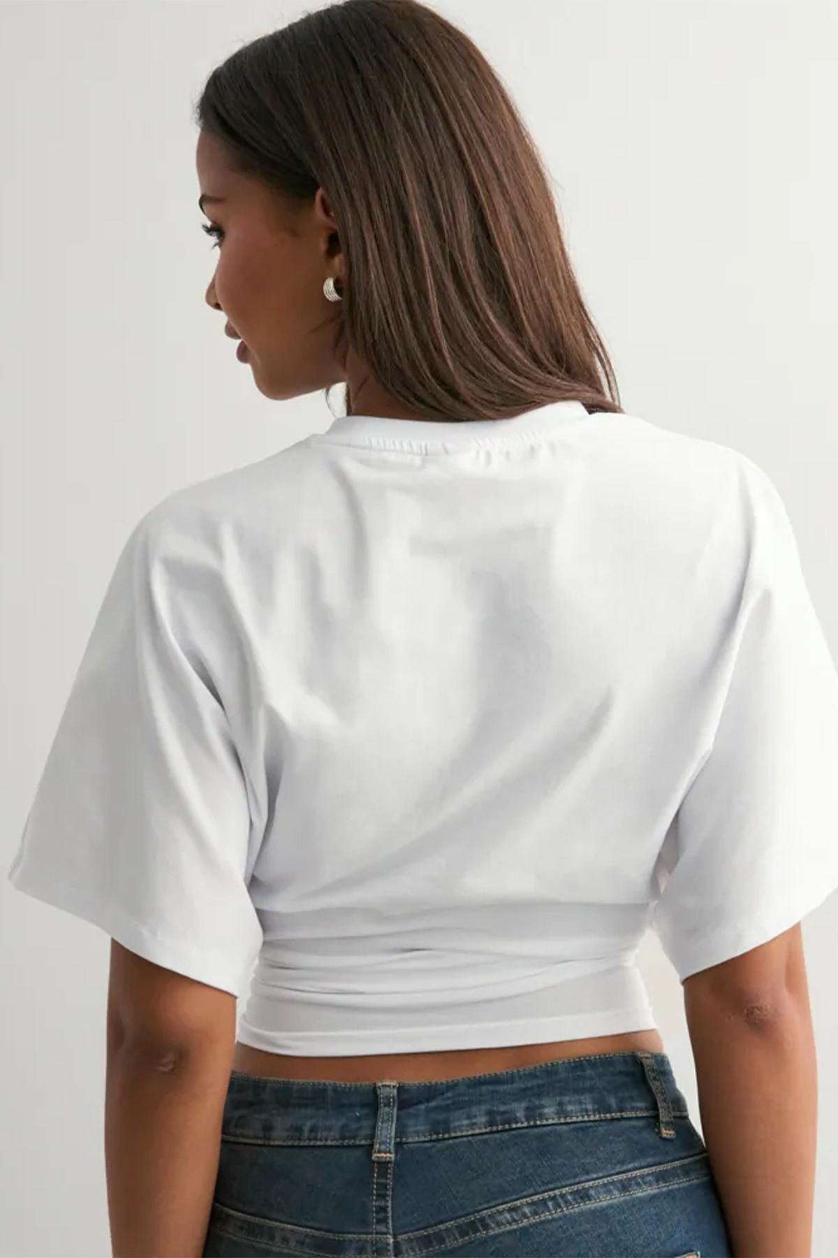 ecemore  Bele Oturan Geniş Kollu Doğal Viskon Bluz - Görsel 5