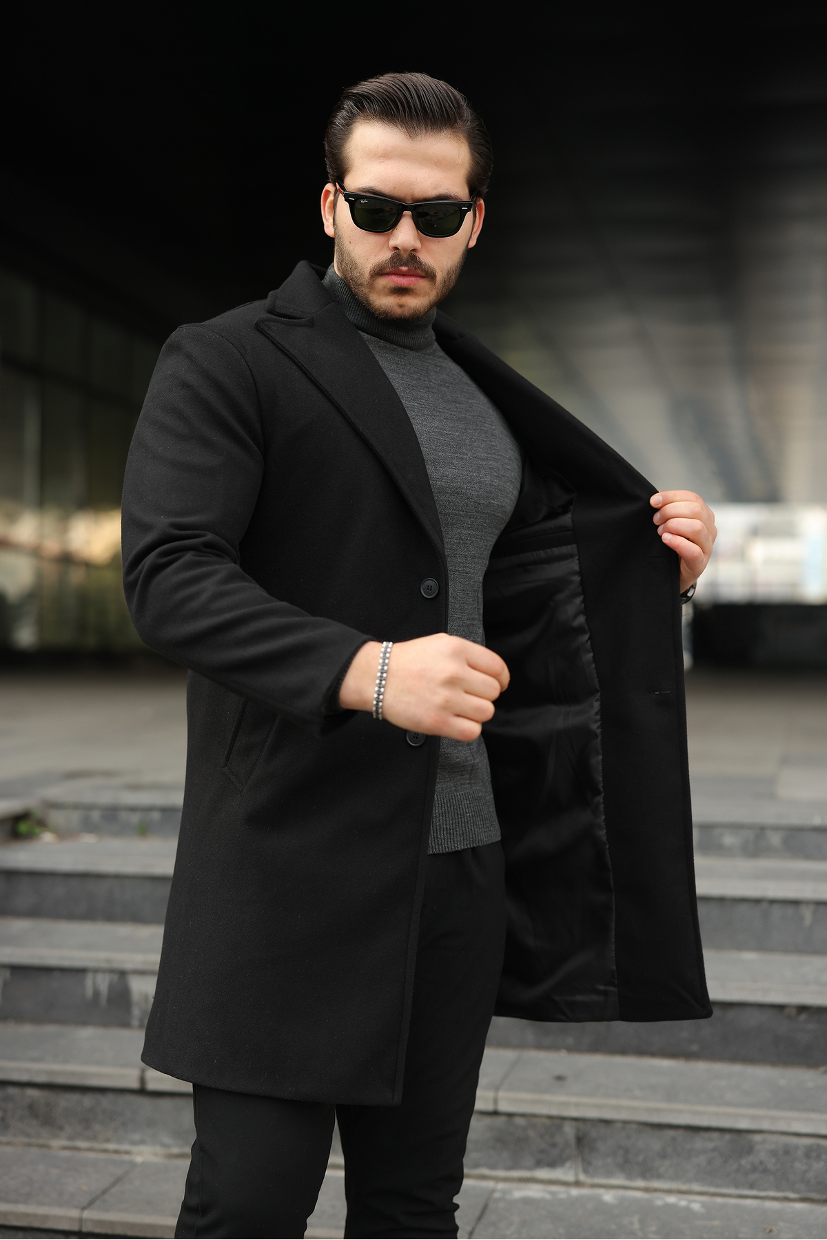 BASEL.CO Slim Fit Astarlı Uzun Kaşe Kaban görsel 2