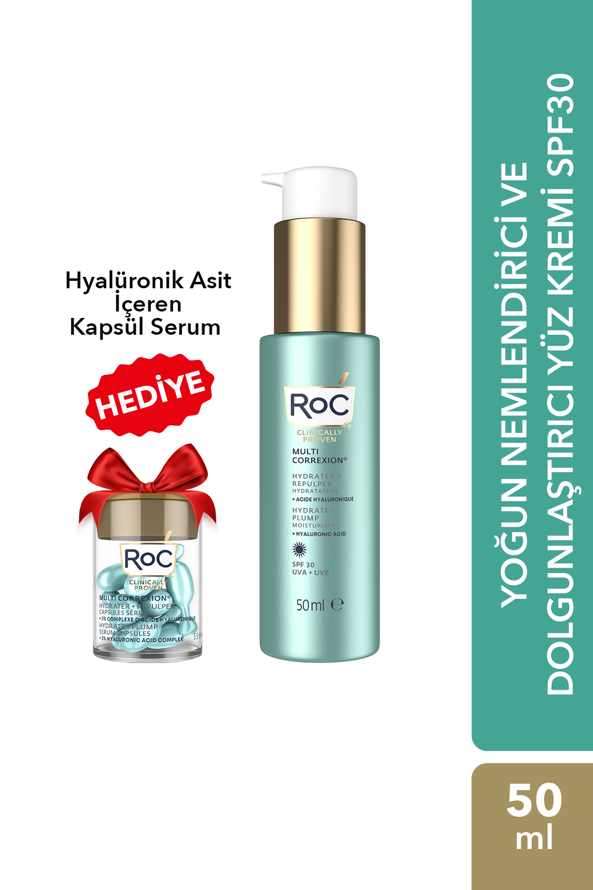 Hyalüronik Asit İçerikli Kapsül Serum Hediyeli Yoğun Nemlendirici Gündüz Kremi SPF30 50 ml — ROC0021