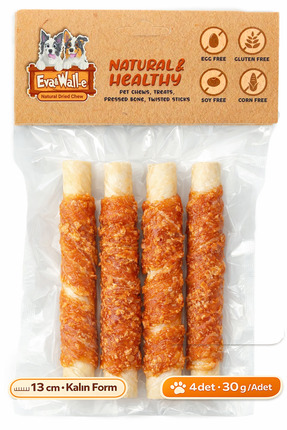Eva & Wall-e Doğal Tavuk Etli Sarma Köpek Çiğneme Kemiği - 4 Adet Kalın Çubuk