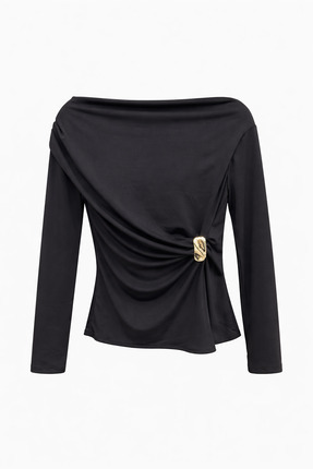 Mixray 2039 Kadın Gold Toka Detaylı Kayık Yaka Bluz Siyah