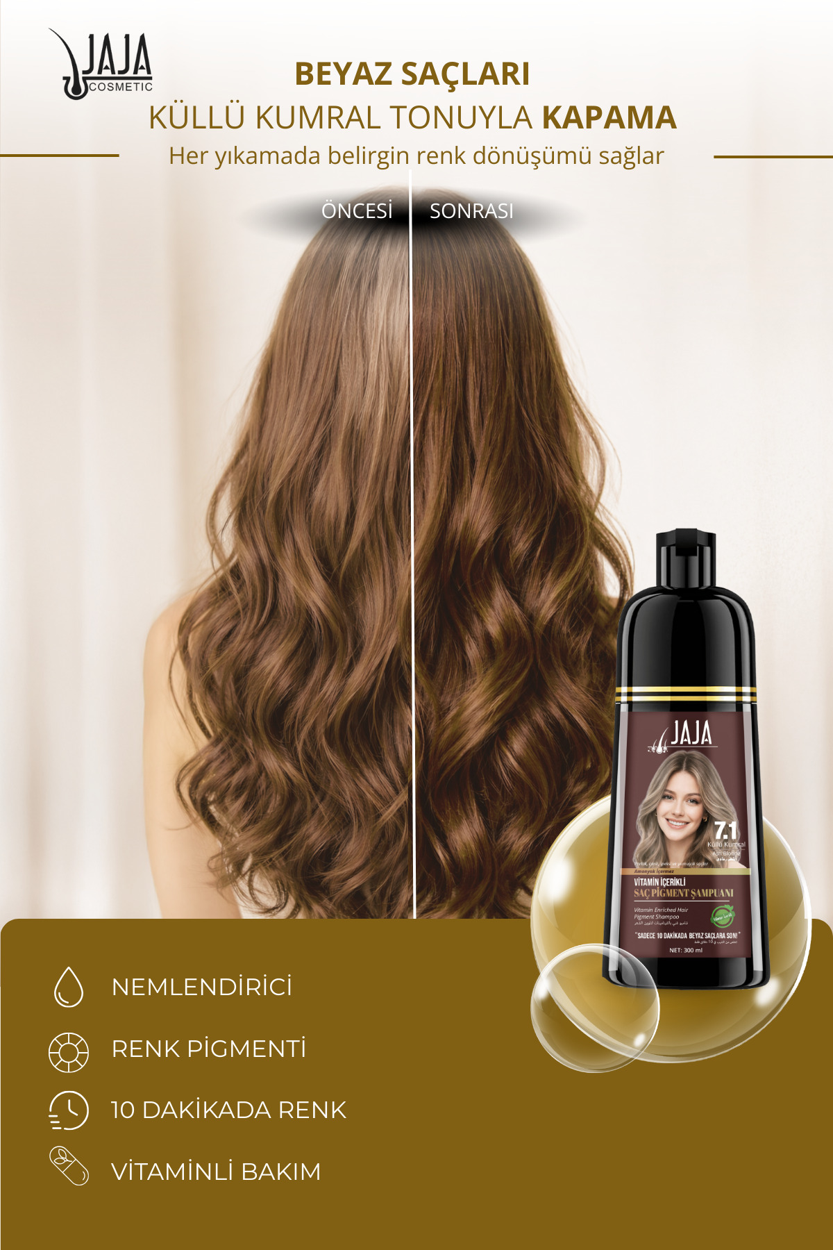 Küllü Kumral (Ash Brown) Saç Pigment Şampuanı 7.1 | 300 ML & Vitamin İçerikli — 8684556385501 — تصویر 2 از 6