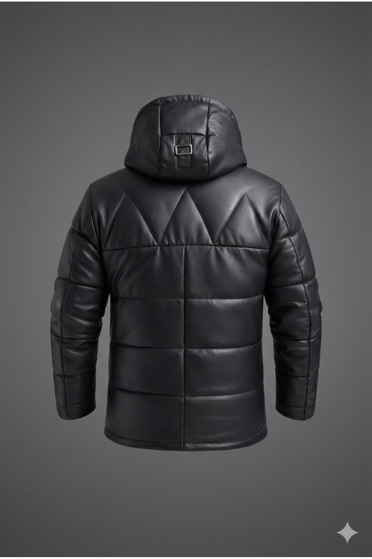 Verra  Erkek Siyah Hakiki Deri Kapüşonlu Şişme Mont - Premium Kışlık Parka - Görsel 2