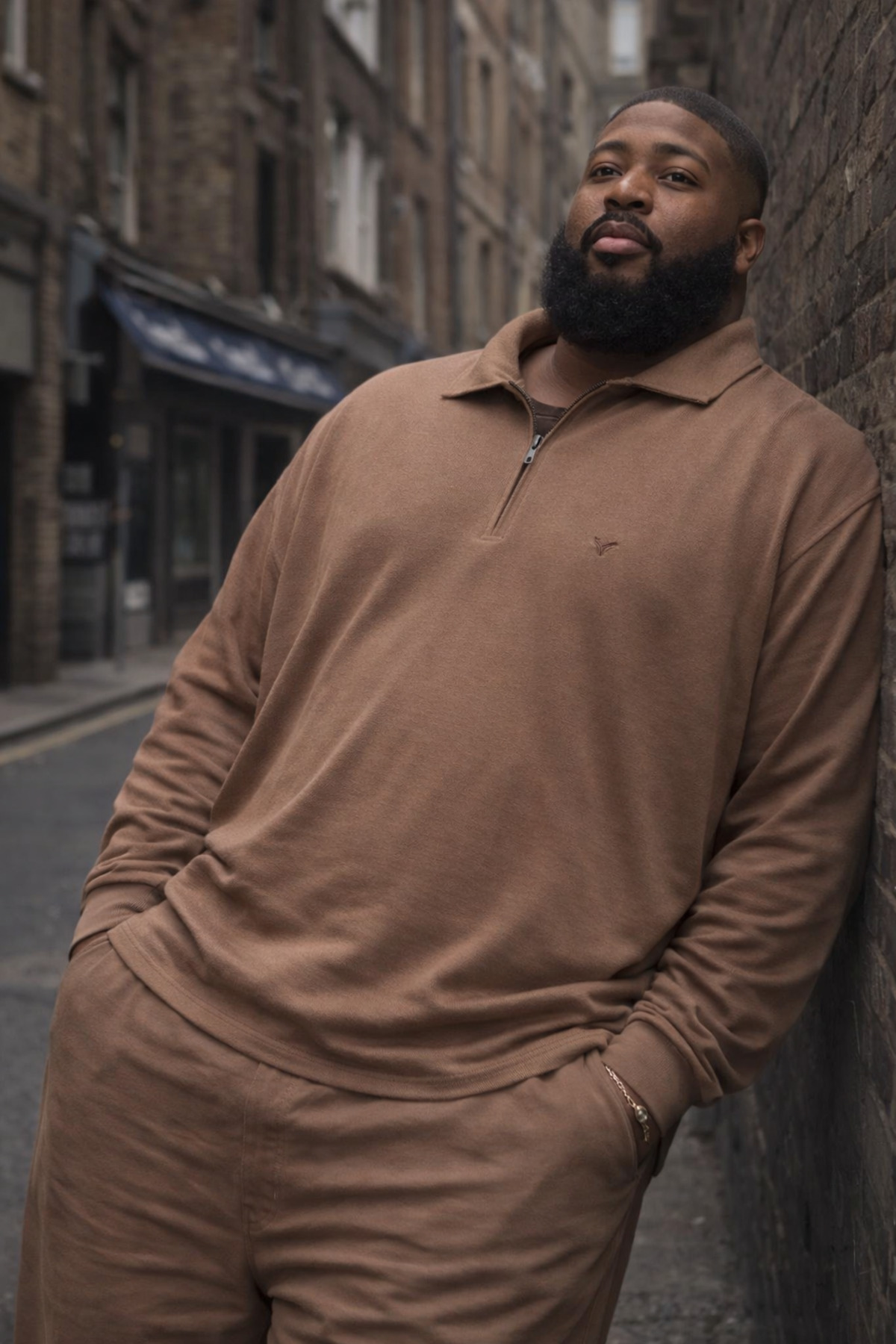 Maccali Erkek Trend Büyük Beden Kahve Triko Sweatshirt görsel 4