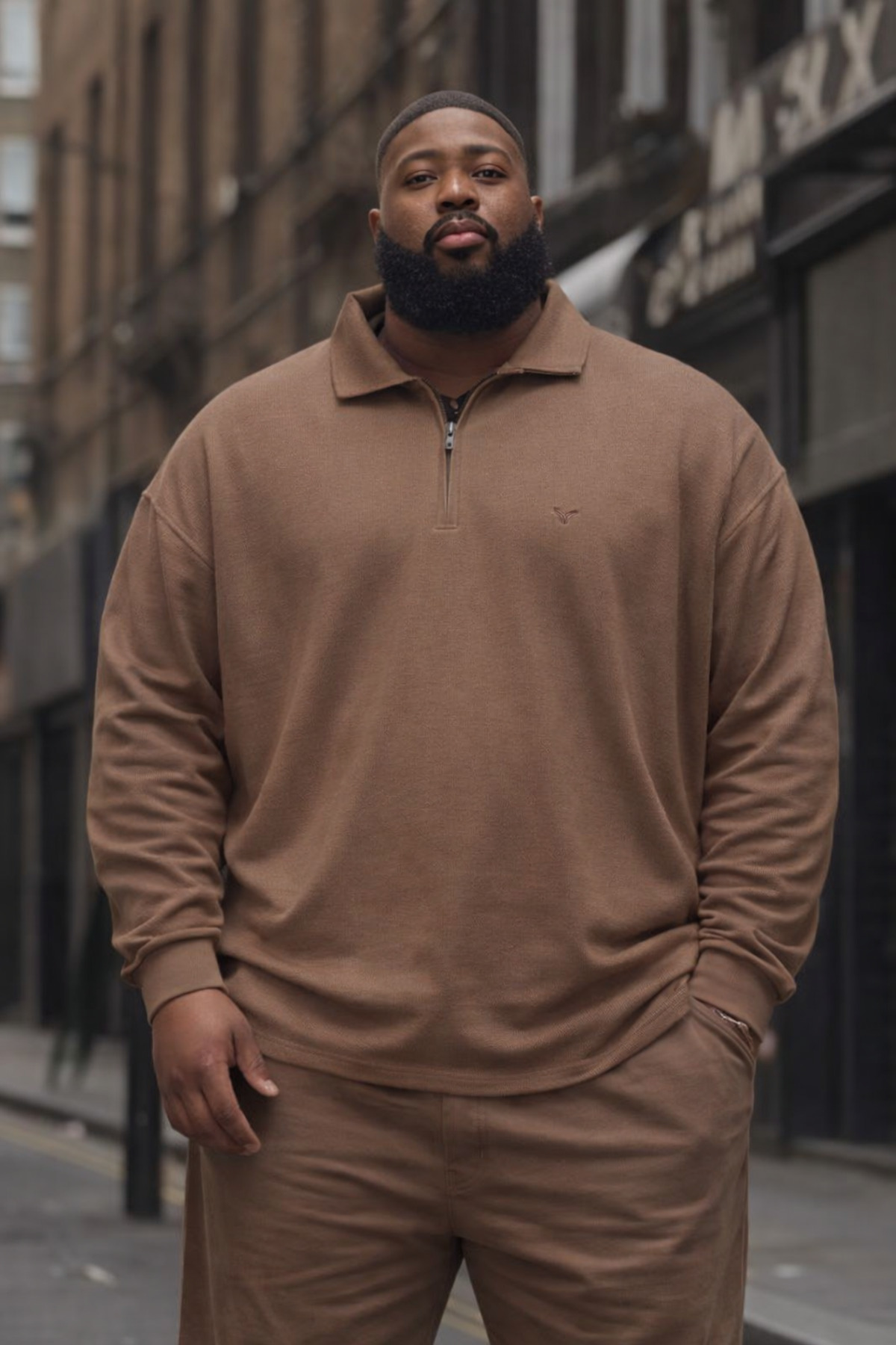 Maccali Erkek Trend Büyük Beden Kahve Triko Sweatshirt görsel 2