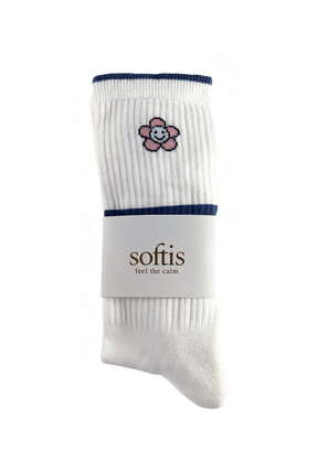 Softis Unisex Mavi Desenli Altı Havlu Uzun Çorap