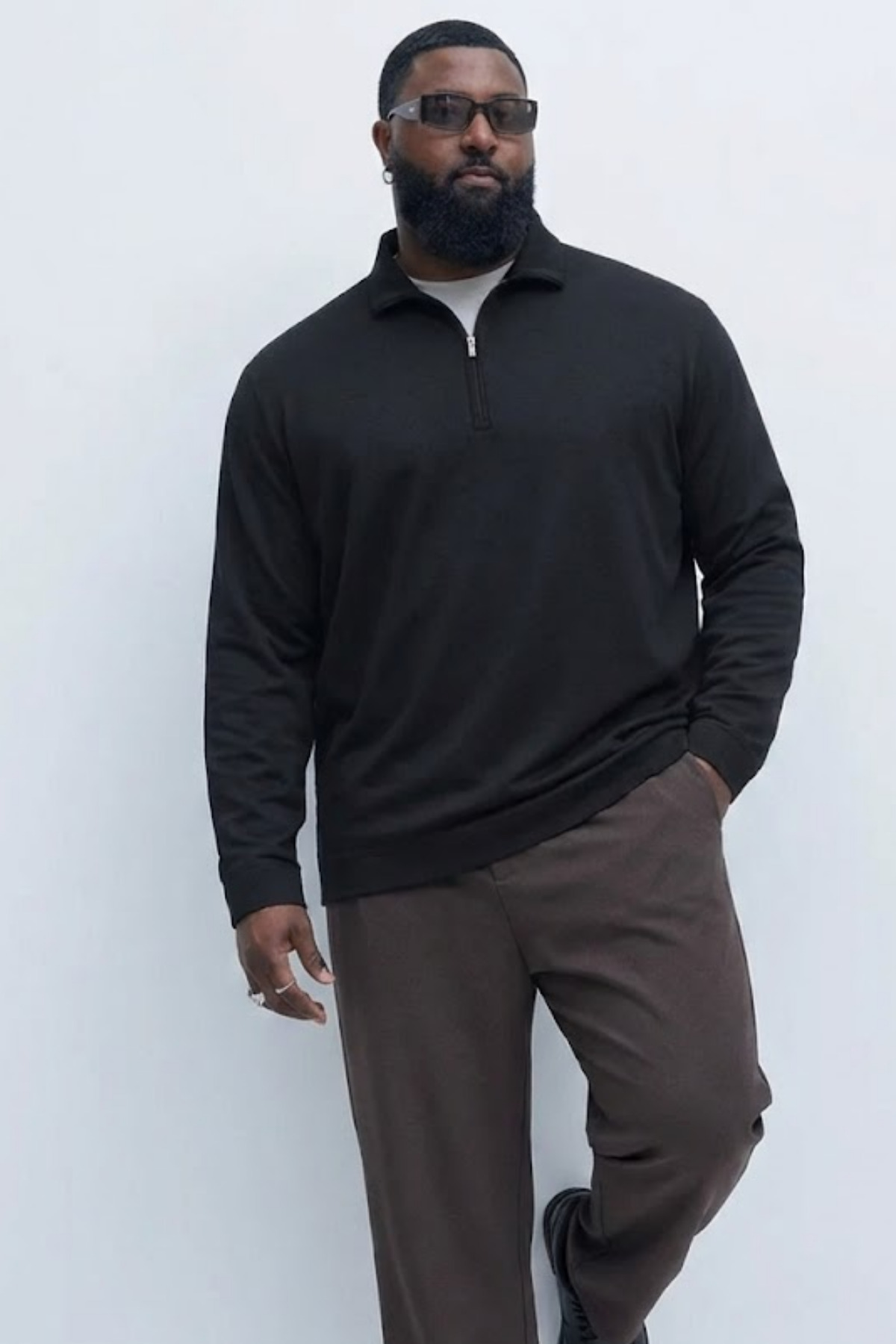 Maccali Erkek Mevsimlik Büyük Beden Siyah Triko Sweatshirt görsel 3