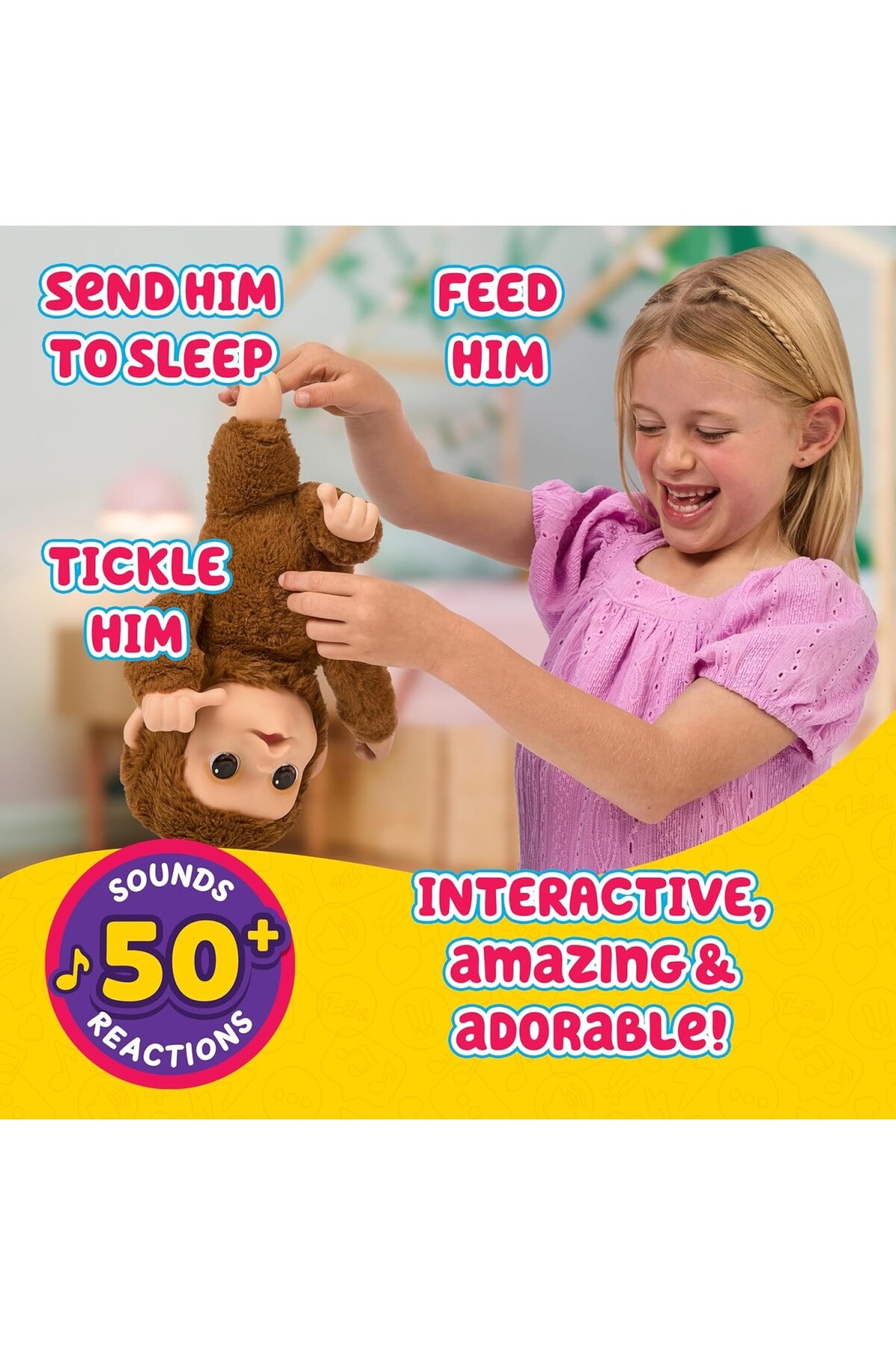 AyrStore My Baby Monkey - 50'den Fazla Ses ve Reaksiyon Özelliğine Sahip Sevimli İnteraktif Bebe fotoğrafı 3 (önizleme)