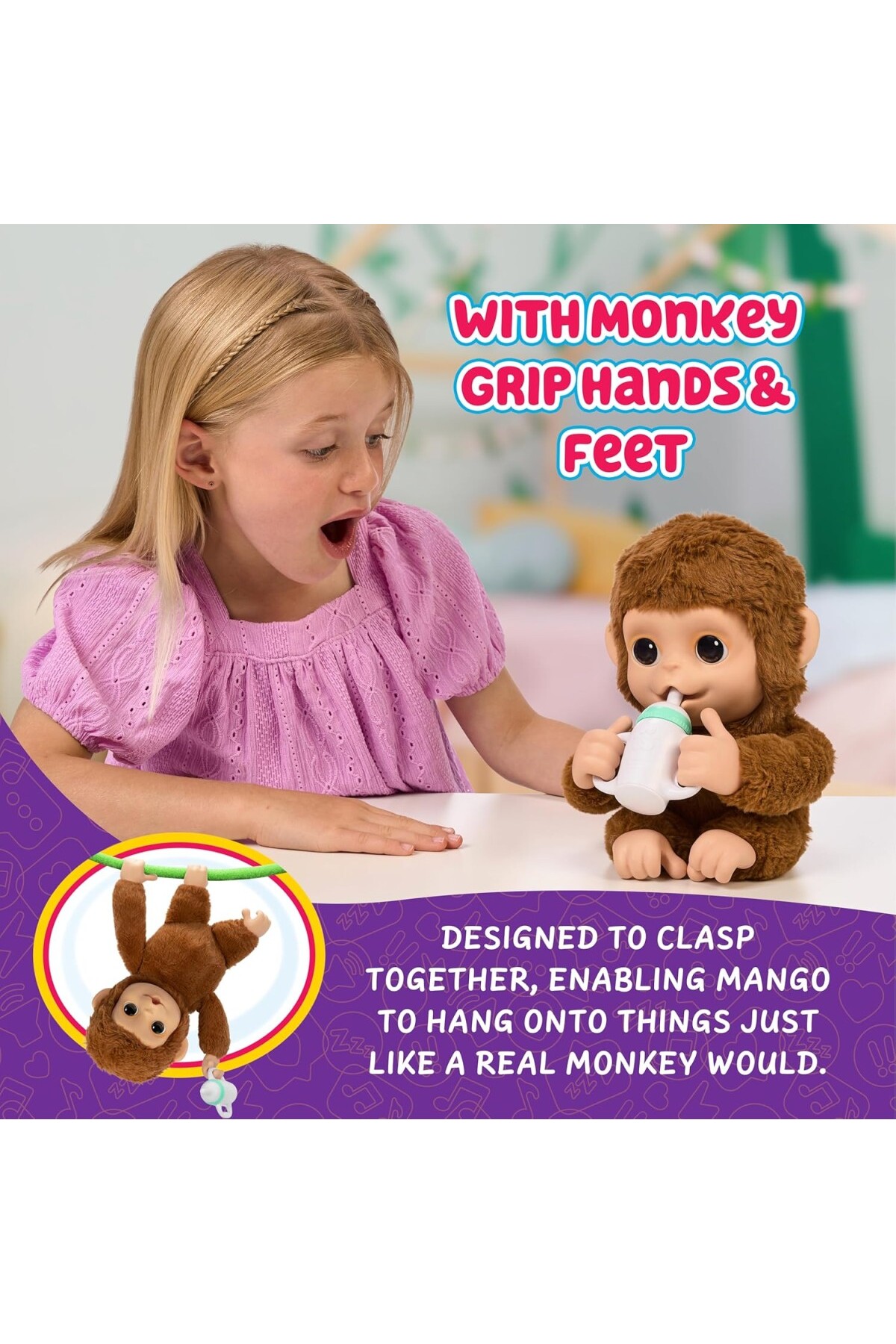 AyrStore My Baby Monkey - 50'den Fazla Ses ve Reaksiyon Özelliğine Sahip Sevimli İnteraktif Bebe fotoğrafı 4 (önizleme)