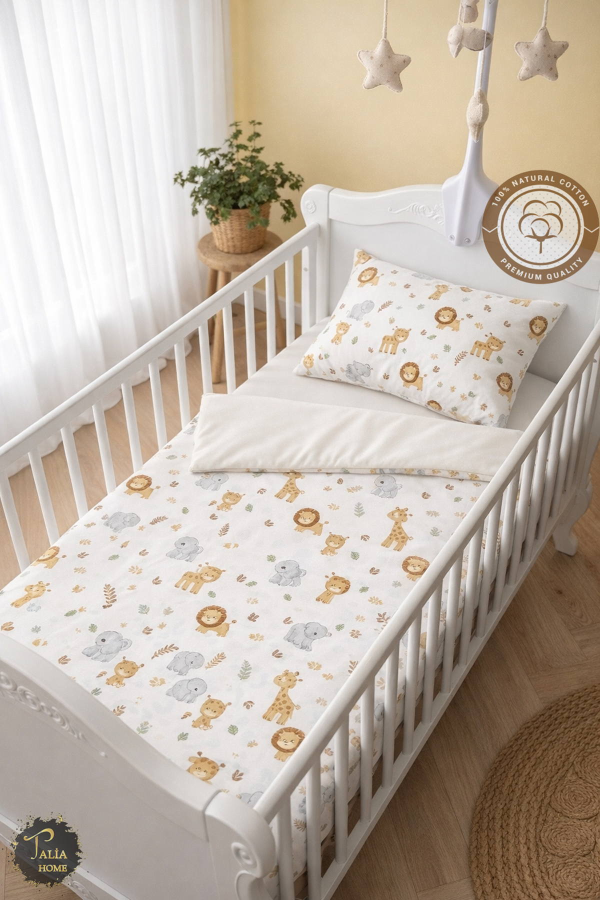 Safari Animals Patterned 100% Cotton Baby Crib Duvet Cover Set WITH Bed Sheet