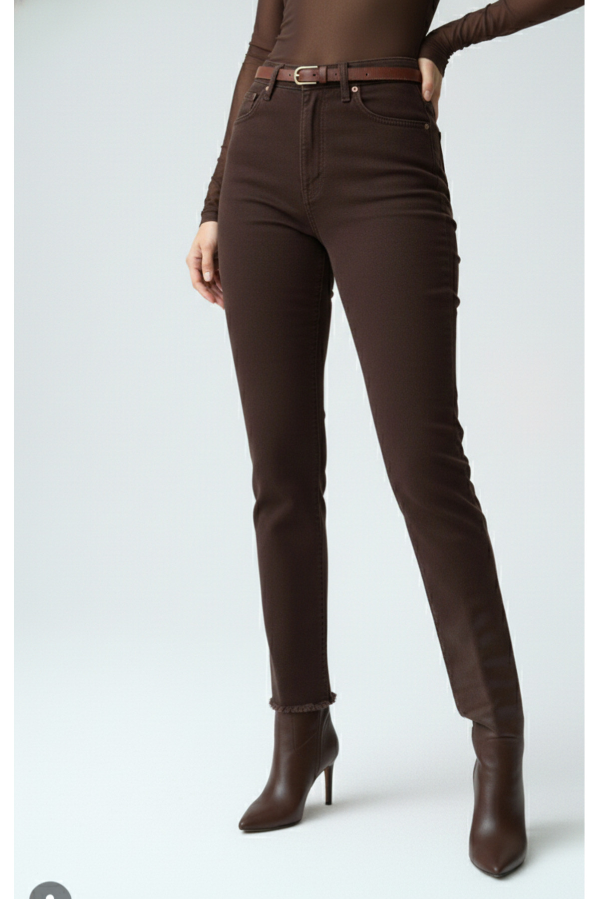 SONGÜLBERİK  Kadın Koyu Kahve Klasik Kesim Jean Pantolon