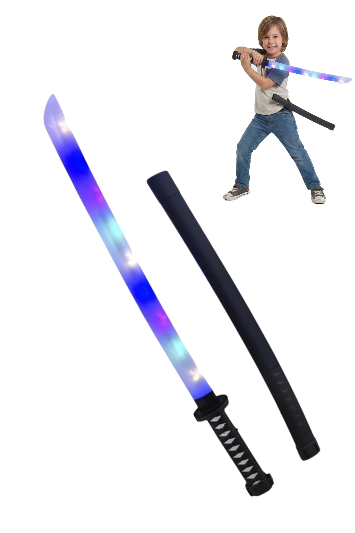 REZZOSS Electric LED Light Up Sword Toy 68cm Musical Samurai Kata-na Blade Flashing Ninja Weapon for Kids