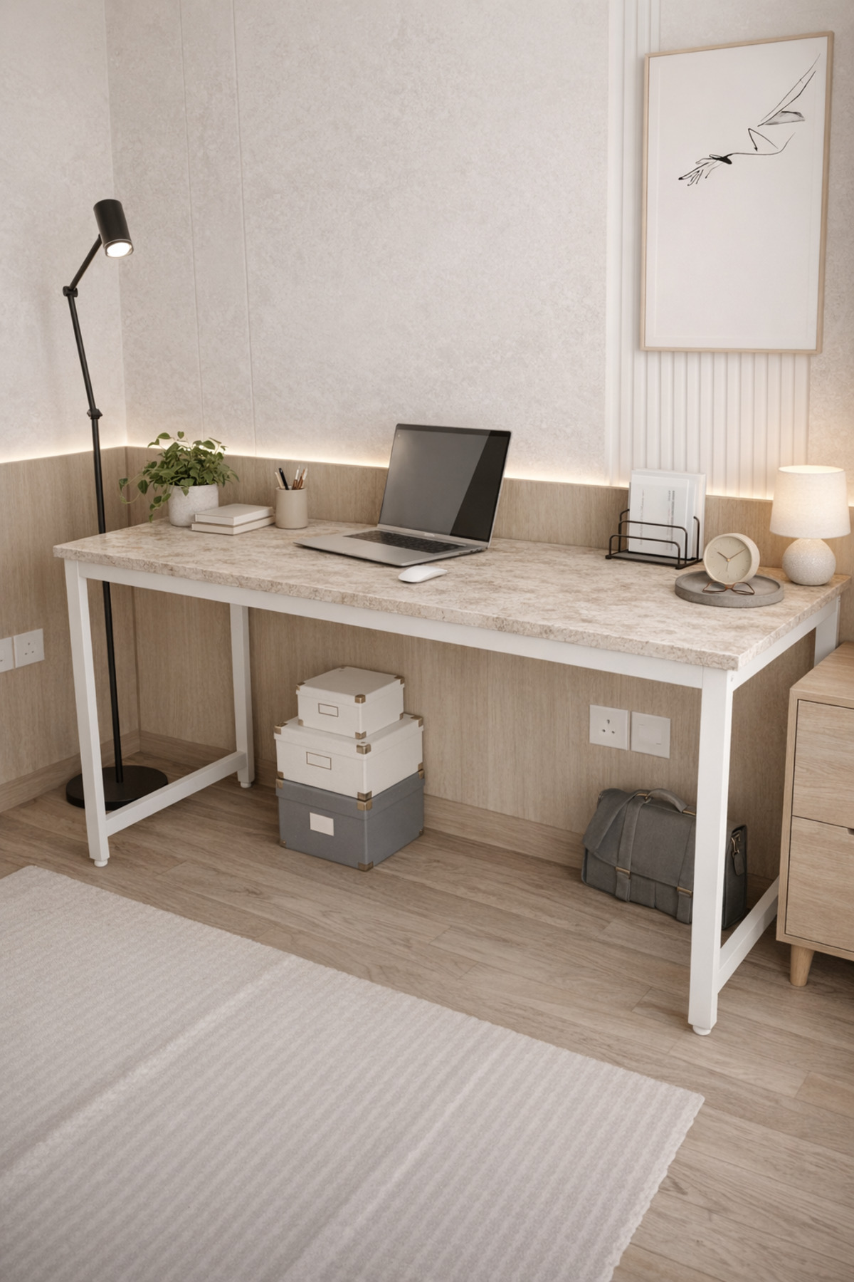 Mercury/White 60 X 140 Cm Desk, Computer Desk, Dining Table, Metal Leg