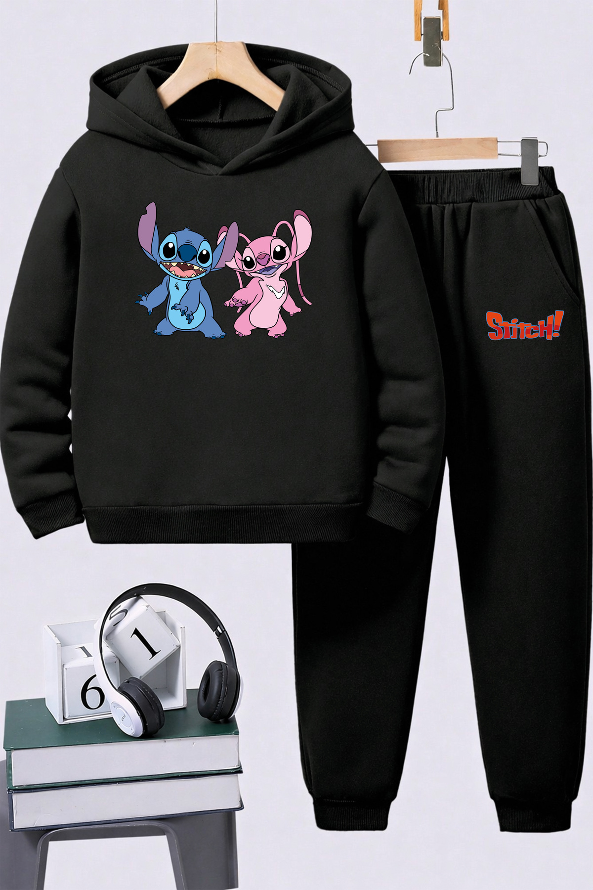 Stitch Printed Kids Premium Sweatshirt Set 2pcs Hoodie Bottom Top Set