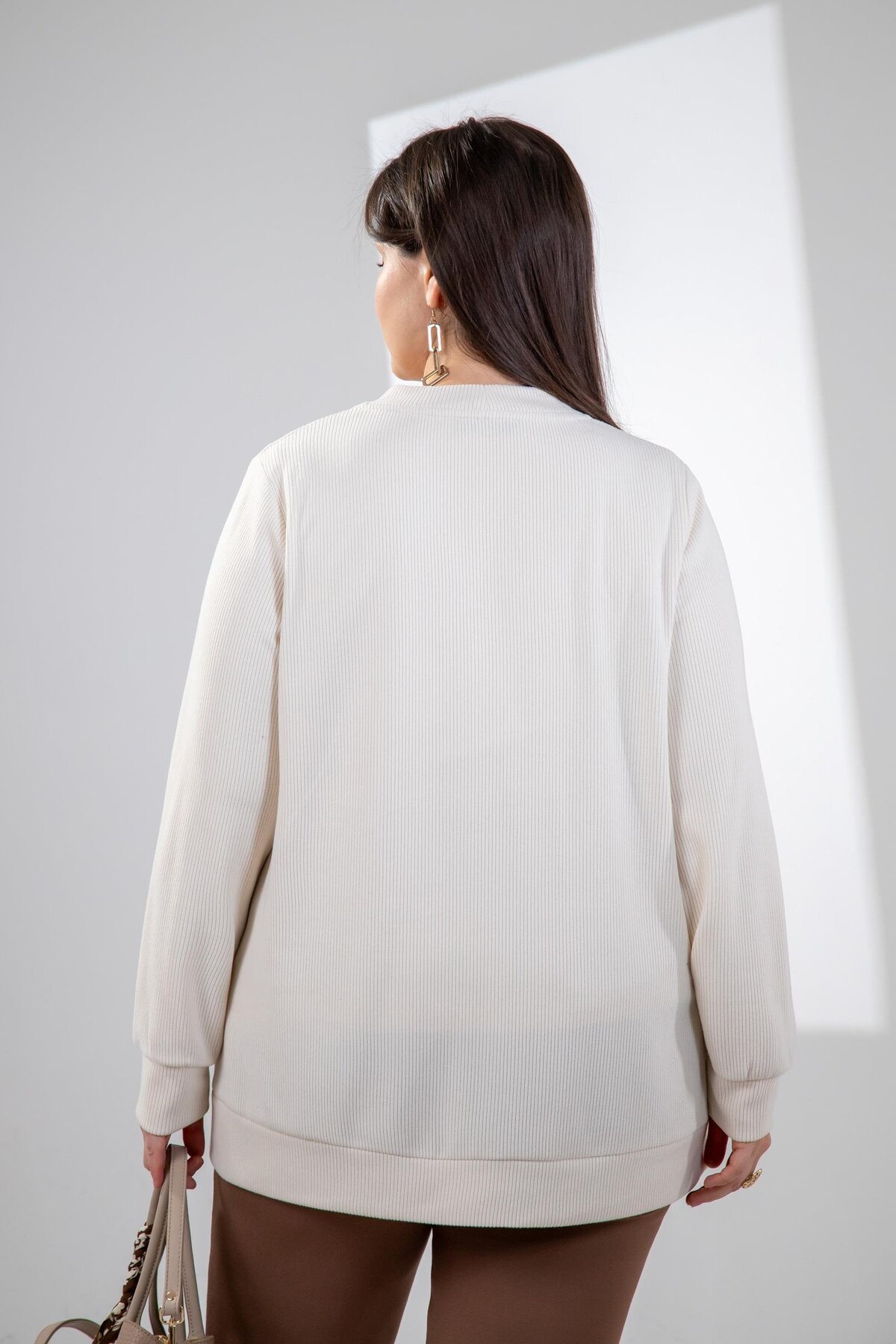 Roxxlen  Büyük Beden Düğme Detaylı Triko Hırka - Görsel 6