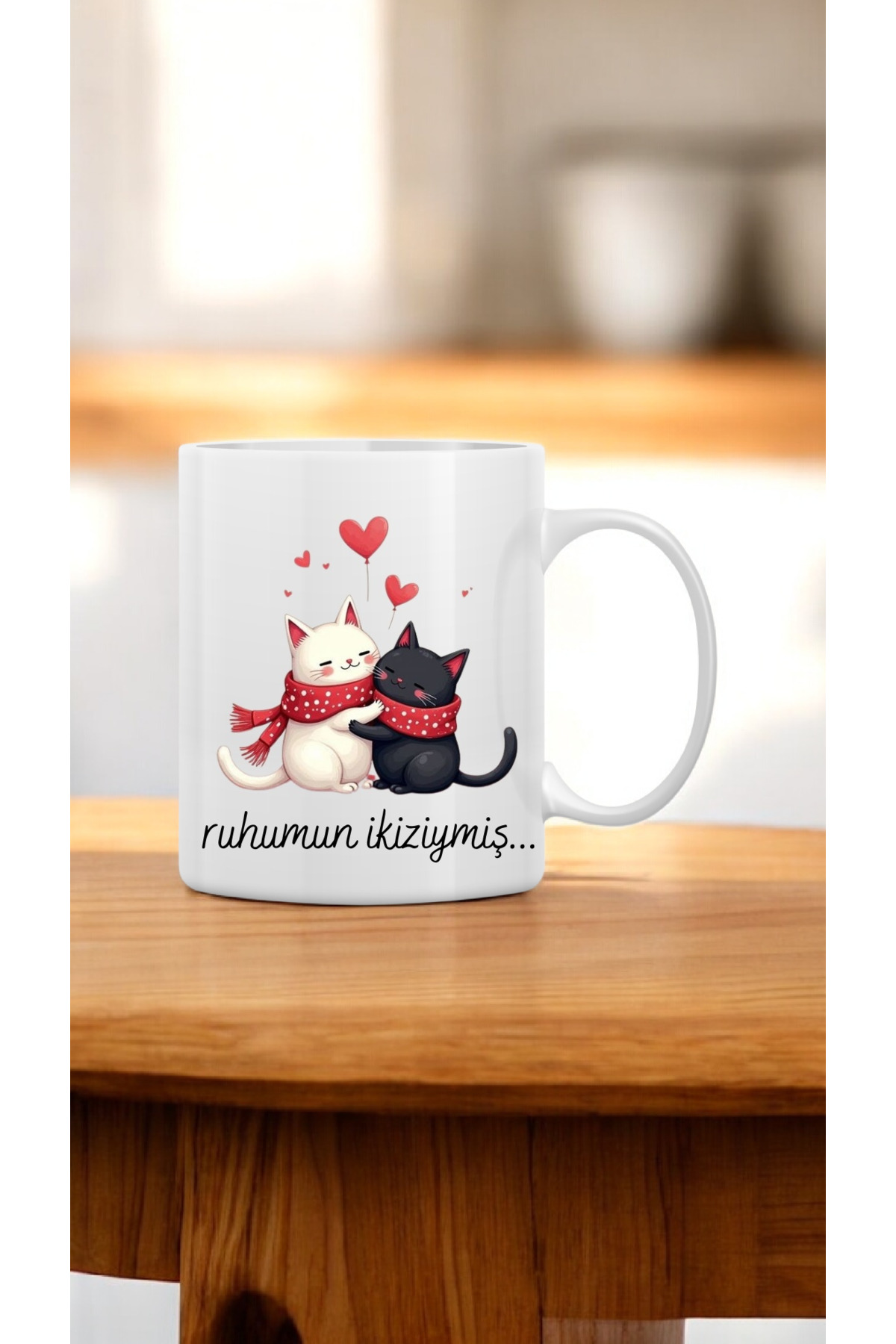 Romantik Nostaljik Sevgililer Günü Ruh İkizi Kedi Tasarımlı Kişiye Özel Hediye Baskılı Kupa Bardak