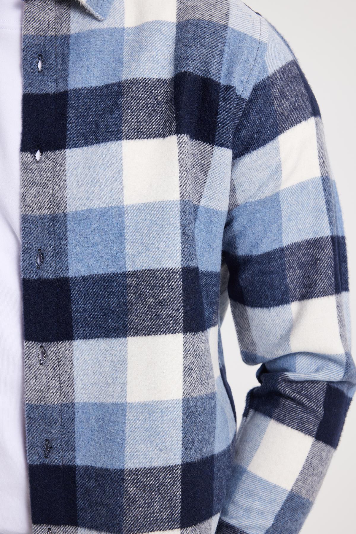 Erkek Slim Fit Dar Kesim Kareli Kışlık Oduncu Gömlek — آبی DR250028-3129 — تصویر 5 از 9