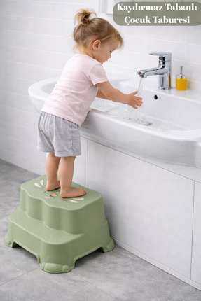 PONÇİK STORE Kaydırmaz Çocuk Taburesi Çift Basamaklı, Çocuk Banyo Lavabo Basa...