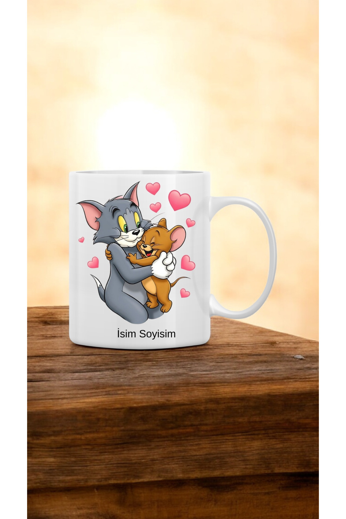 Sevgililer Gününe Özel Nostaljik Kalpli Tom Ve Jerry Baskılı Hediyelik Kupa Bardak