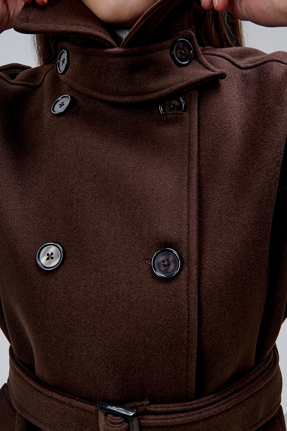 Bolivente  Acı Kahve Kuşaklı Oversize Kaşe Kaban 44577 - Görsel 9