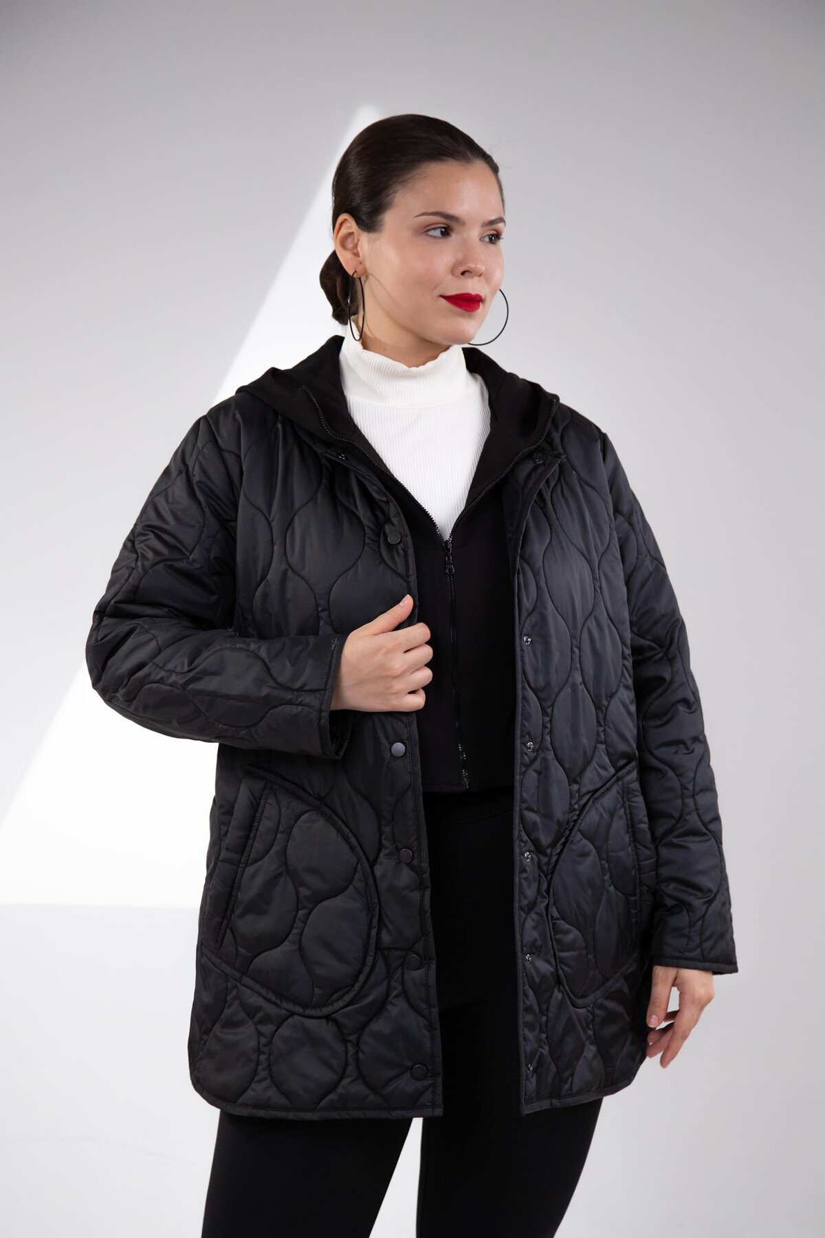 Roxxlen  Büyük Beden Cepl Kapitone 2'li Mont - Görsel 4