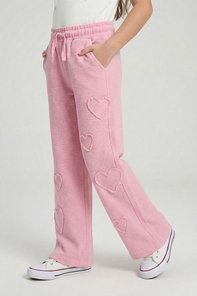 DMB BOYS & GIRLS kız çocuk kalp işlemli pamuklu beli lastikli kot pantolon
