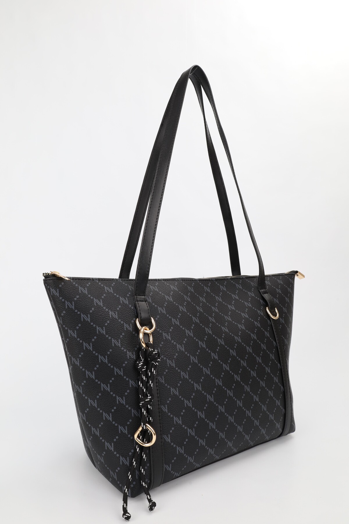 NOTHING Kadın Monogram Siyah Halka Charm Detaylı Fermuarlı Omuz Çantası En42 Boy27 Sofia görsel 4