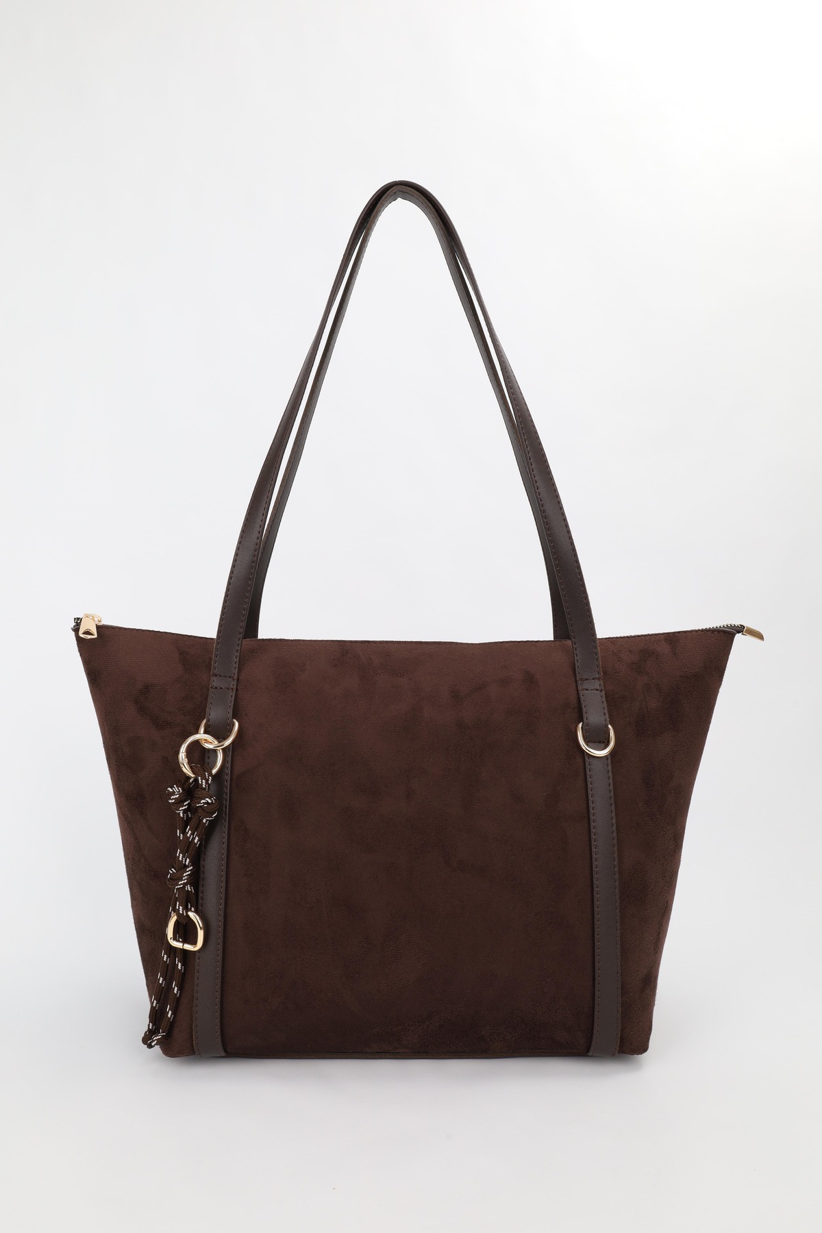 Women's Suede Coffee Ring Charm Detailed Zipper Shoulder Bag En42 Size27 Sofia