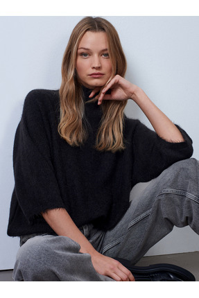 Dilvin 10851 Dik Yaka Yumuşak Dokulu Kazak-Antrasit