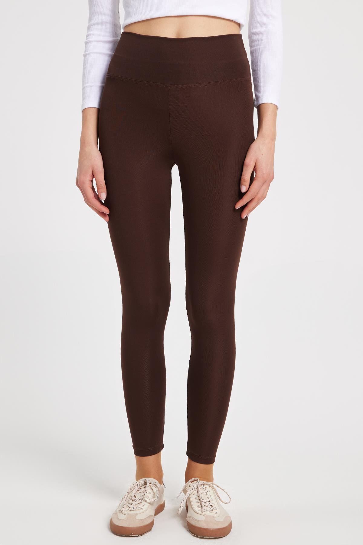 Women's Slim Fit Slim Fit Scuba Fabric Elastic Waist Brown Leggings