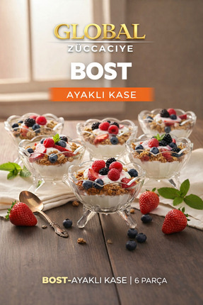 BOST GLASS BOST - Ayaklı Cam Kase 6'lı