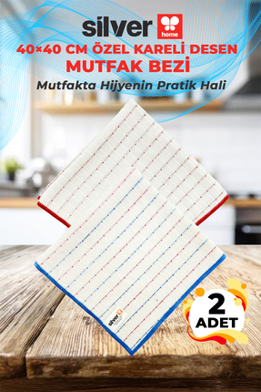 SİLVER HOME 2 Adet Mikrofiber Mutfak Bezi 40×40 cm Süper Emici Beyaz Kareli