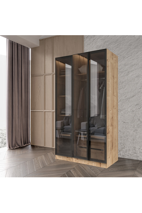 Afilli Altay Kayra Füme Camlı Alimünyum Kapaklı 2 Çekmeceli Giyinme Dolabı Le...