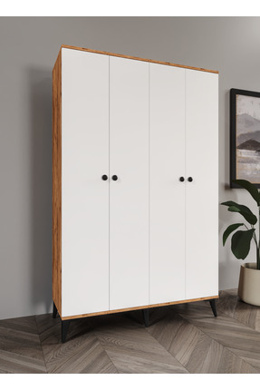 Afilli Neva 4 Kapaklı Tamamı MDF Gardrop Atlas Çam Beyaz