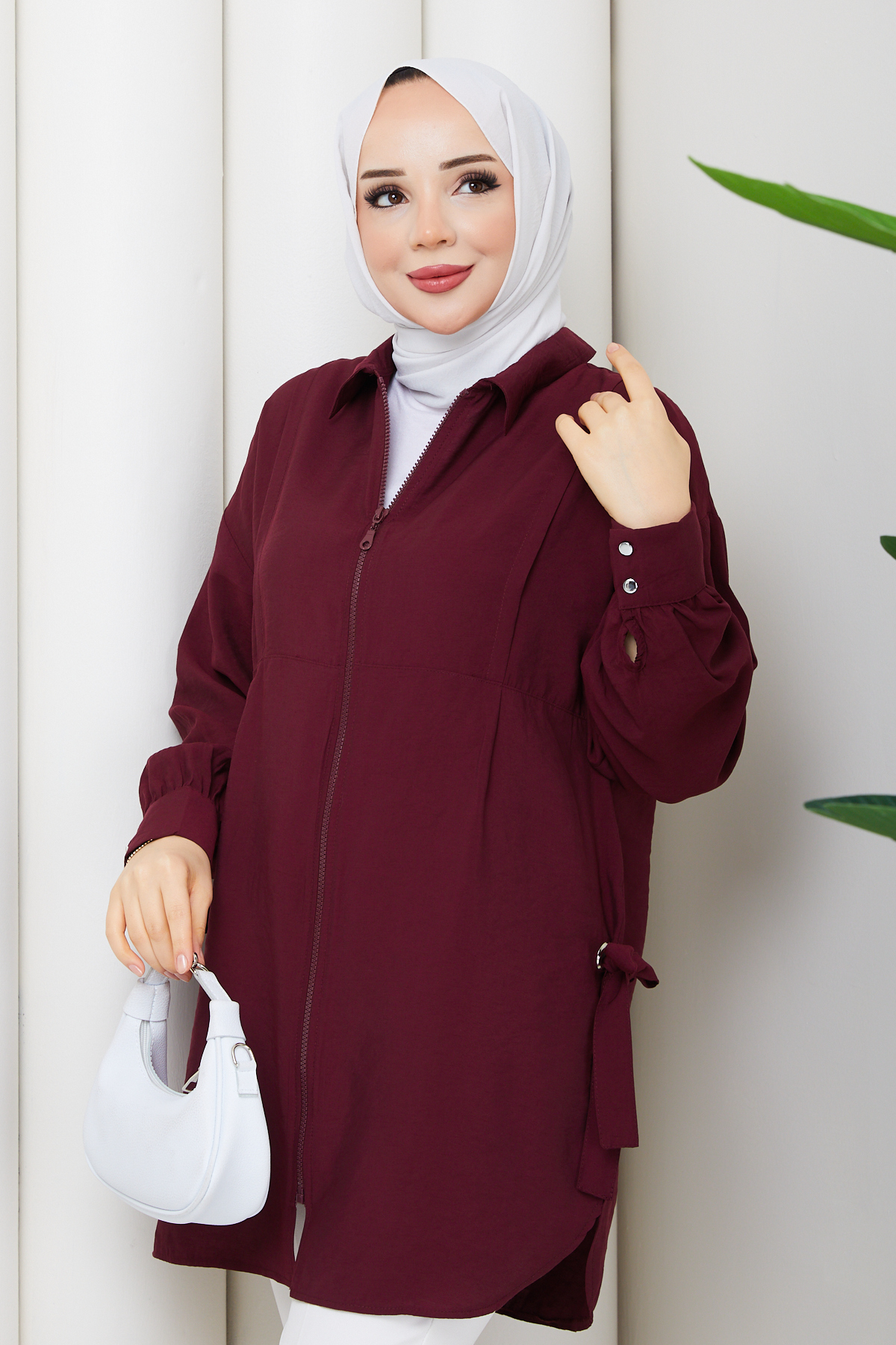 Pamuk Butik  Kadın Kuş Gözü Detaylı Fermuar Kapamalı Tunik - Görsel 5