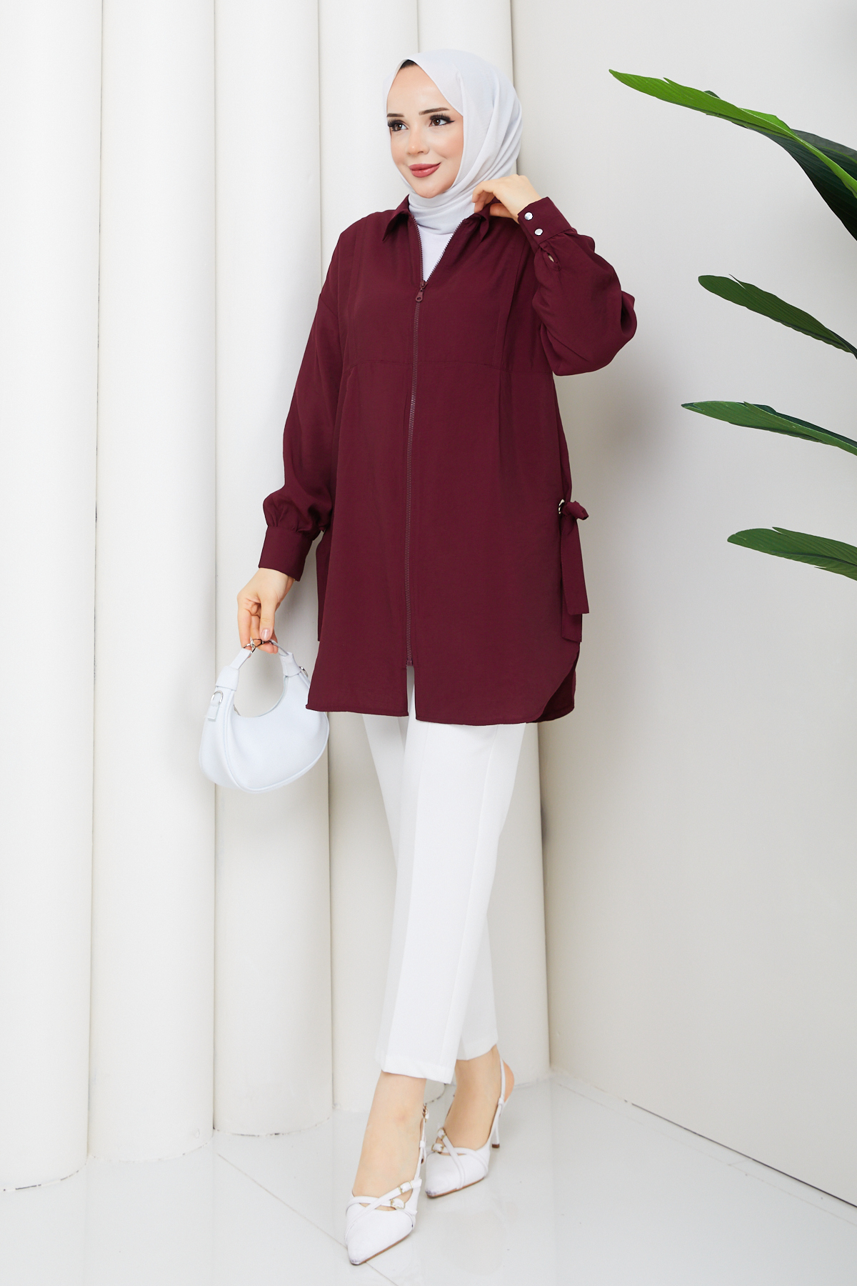 Pamuk Butik  Kadın Kuş Gözü Detaylı Fermuar Kapamalı Tunik - Görsel 2