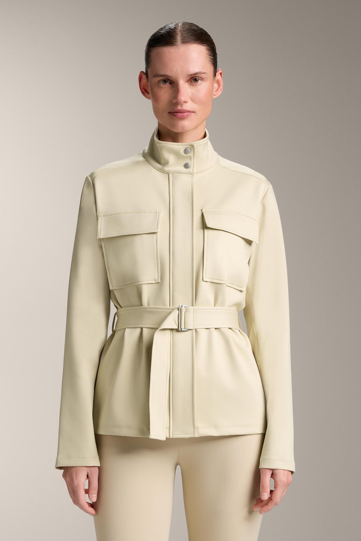 Belted neoprene-looking jacket