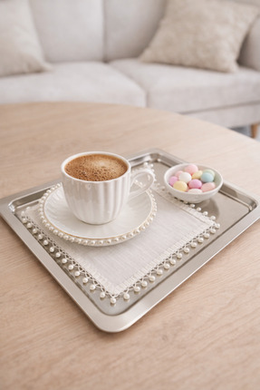 Ases Design İnci Detaylı Kahve Sunum Peçetesi