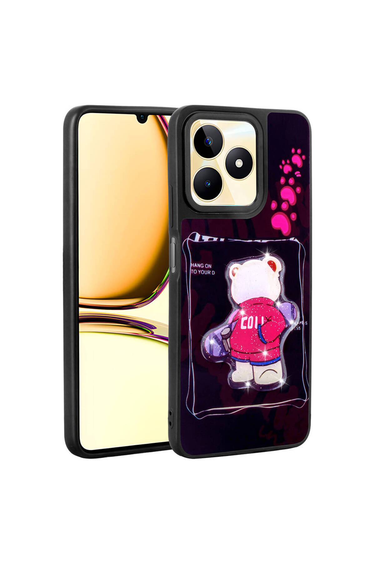 Realme C55 Kılıf Parlayan Kabartmalı İkonik Figürlü EFR Amas Silikon Kapak - Siyah