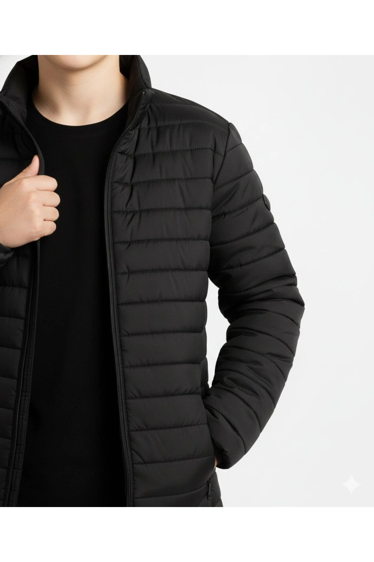 pilelistore Şişme Mont Hafif ve Sıcak Tutucu Kışlık Fermuarlı Su İtici Rahat Günlük Mont Kapüşonuz Modern Tasarı fotoğrafı 5 (önizleme)
